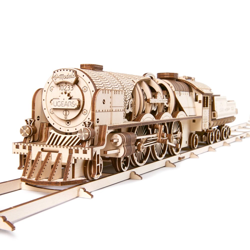 Ugears 3D Puzzle de madera mecánico V-Express locomotora de vapor 4-6-2 con ténder