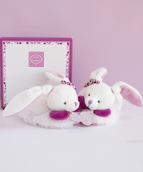 Coffret cadeau Doudou - Ensemble de chaussons avec hochets lapin 6-12 mois