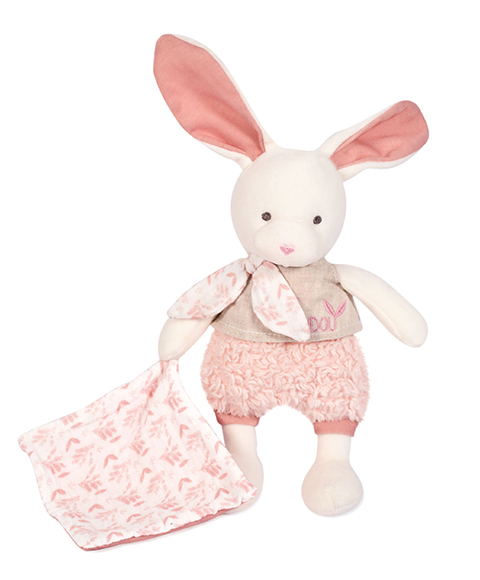 Coffret Cadeau Doudou - Lapin en peluche Écru avec couverture rose en coton BIO 22 cm – Image 3