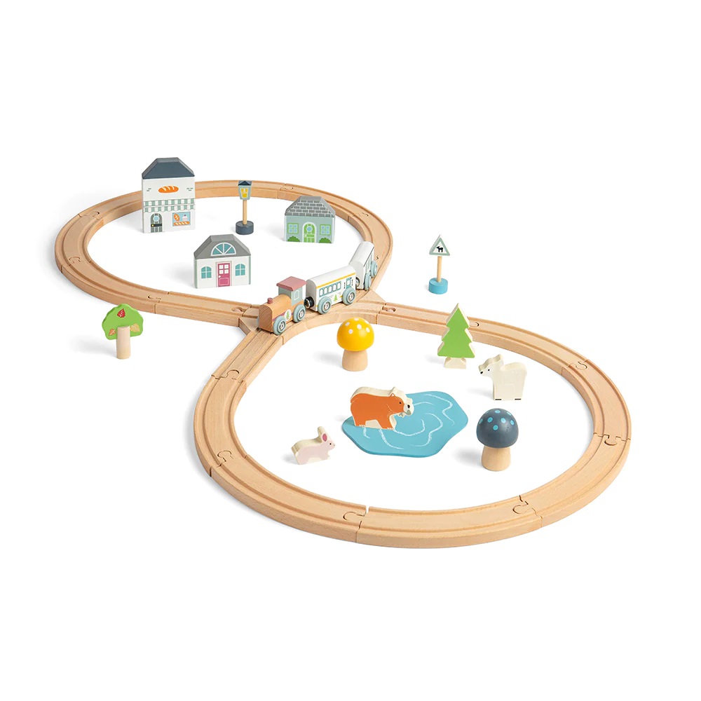 Bigjigs Toys Pista Ferroviaria in Legno nella Foresta