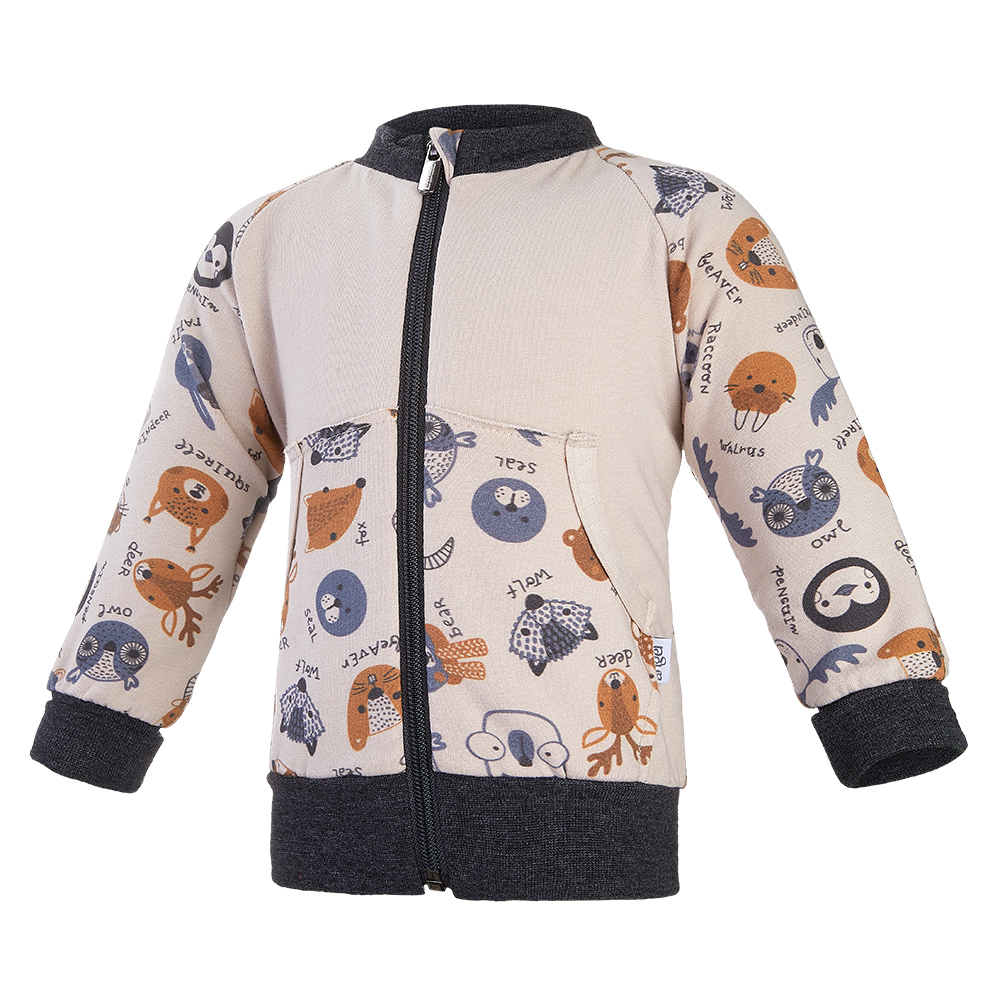 Felpa smyk STAMPA con zip Outlast® - animaletti color latte 104