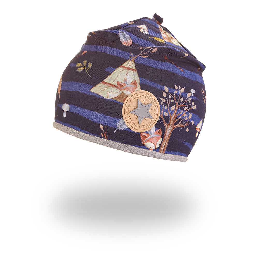 Mütze mit Outlast® gefüttert - Dunkelblaue Tiere Tipi/Grau meliert 4 | 45-48 cm