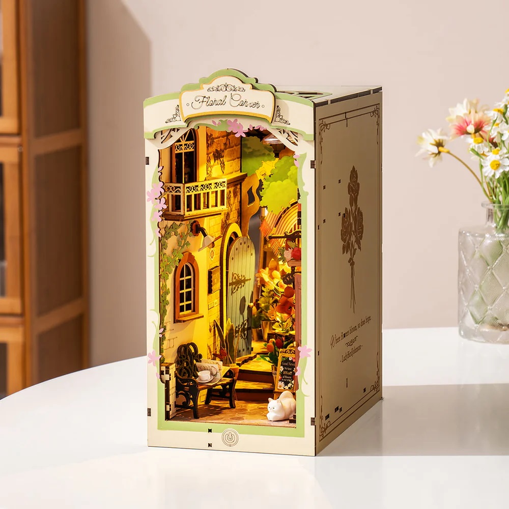 RoboTime 3D skládačka Zarážka na knihy Miniatura domečku Květinový koutek (obrázek 8)