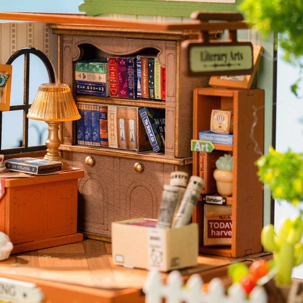 RoboTime 3D dřevěná skládačka Miniatura domečku Knihkupectví (obrázek 6)