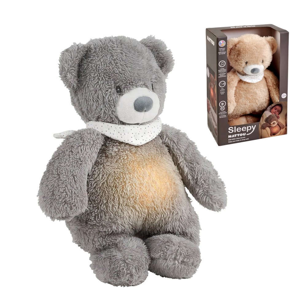 NATTOU Plüschmusikalisches Schlaflied Mit Licht- Und Weinsensor 4 In 1 Sleepy Bear Grey 0m+