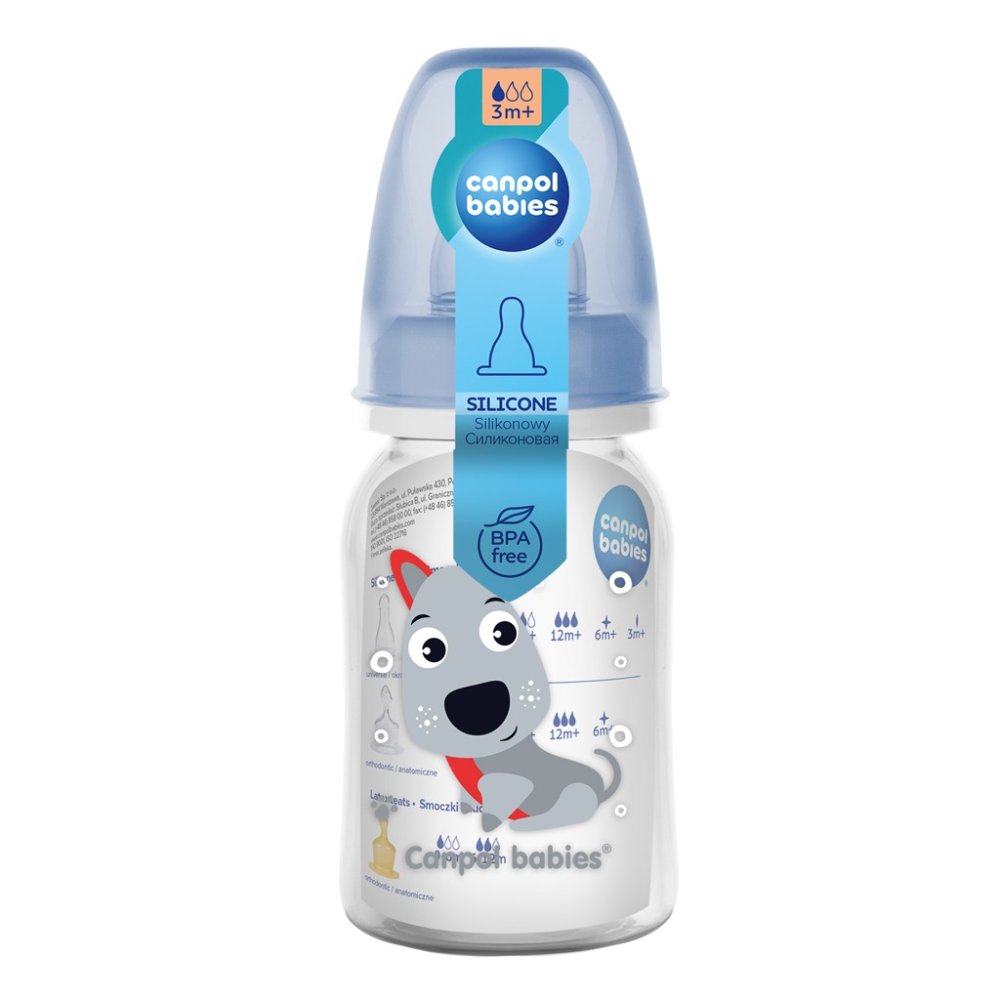 CANPOL BABIES Biberon Con Stampa CARINI ANIMALI 120 Ml - Blu