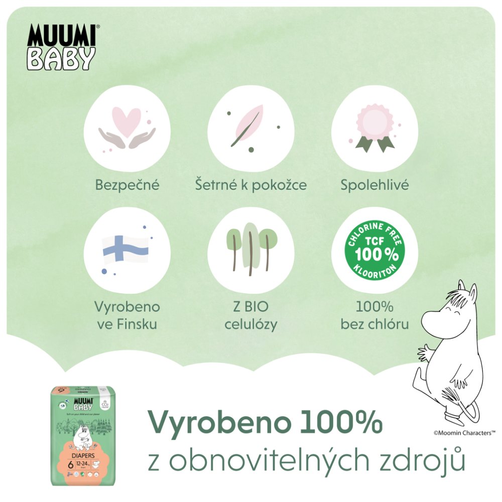 MUUMI Baby 6 Junior 12-24 Kg (36 Pcs), Eco Diapers