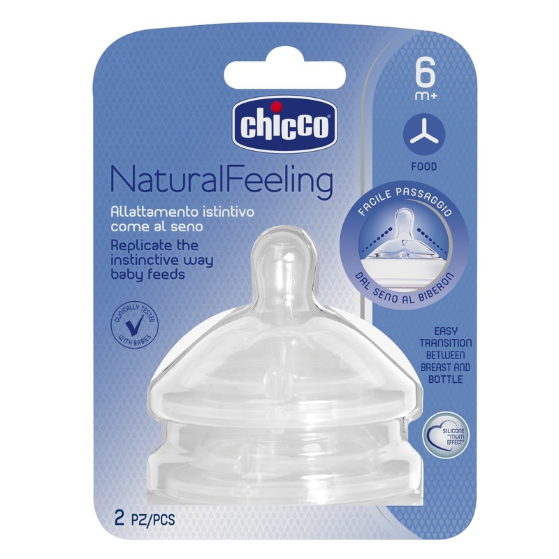 CHICCO Dudlík Na Láhev Natural Feeling Silikon Na Kaši 6m+ 2 Ks