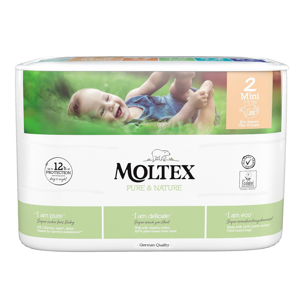 2x Pieluszki Jednorazowe MOLTEX Pure&Nature 2 Mini (3-6 Kg) 38 Szt.