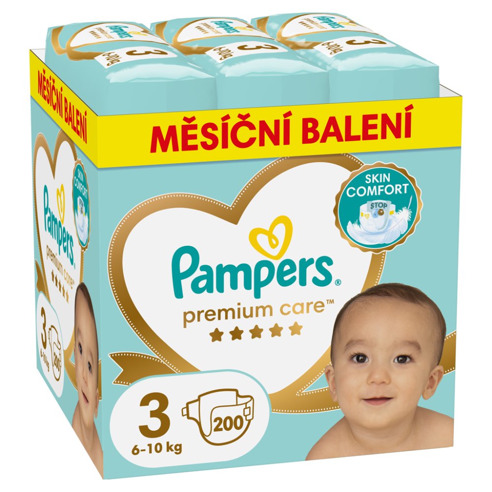 PAMPERS Premium Care Wegwerfwindeln Größe 3 (200 Stück) 6-10 Kg - Monatspackung