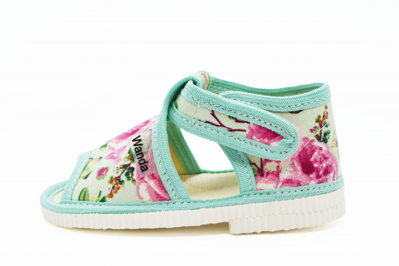 WANDA Children's slippers open toe mint - flower girl size S 18.5
