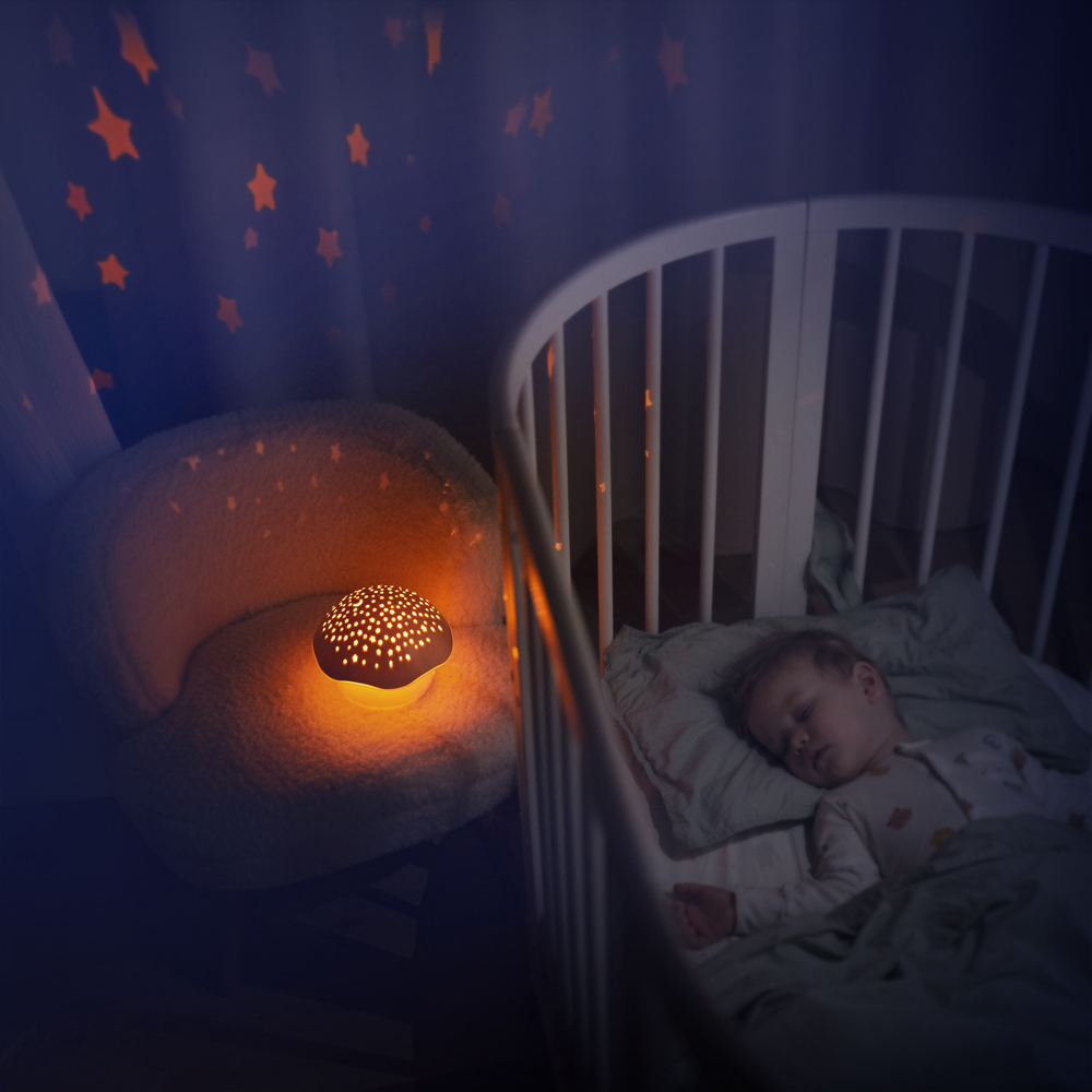 PABOBO Proiettore cielo notturno con rumore bianco e sensore pianto Star Mushroom Blue - immagine 7