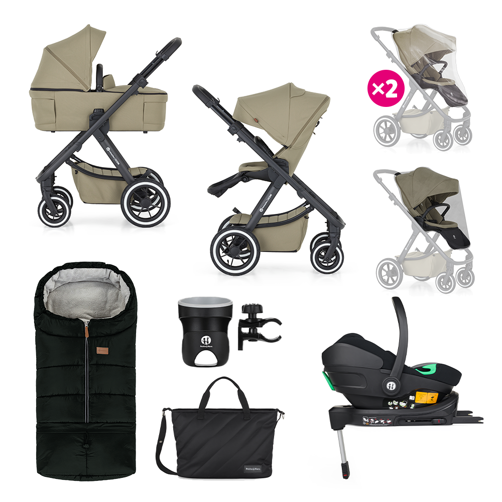 PETITE&MARS Poussette combinée ICON 2en1 Mossy Green XXL AIR + Core Pro i-Size Black Grey + Base