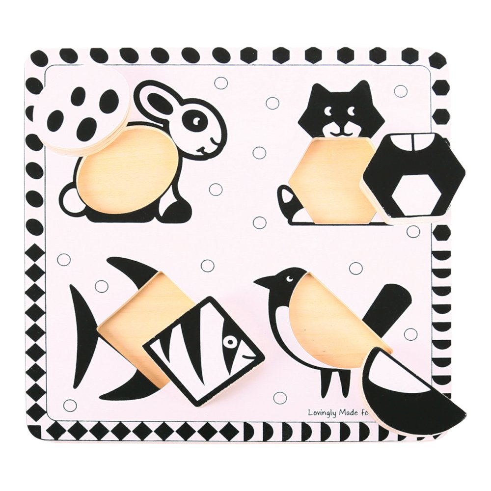 Bigjigs Toys Fából készült fekete-fehér formák beillesztő puzzle 2 - Image 3