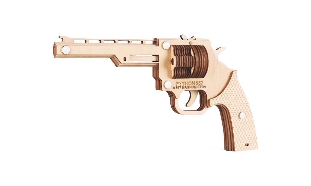 Woodcraft Puzzle 3D in legno Pistola ad elastici Revolver