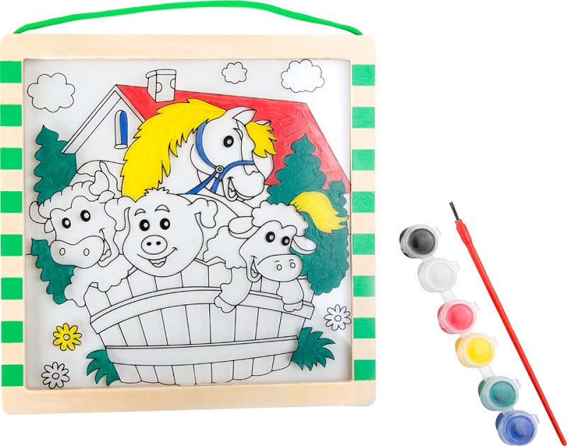 small foot Imagen de madera a color granja con animales