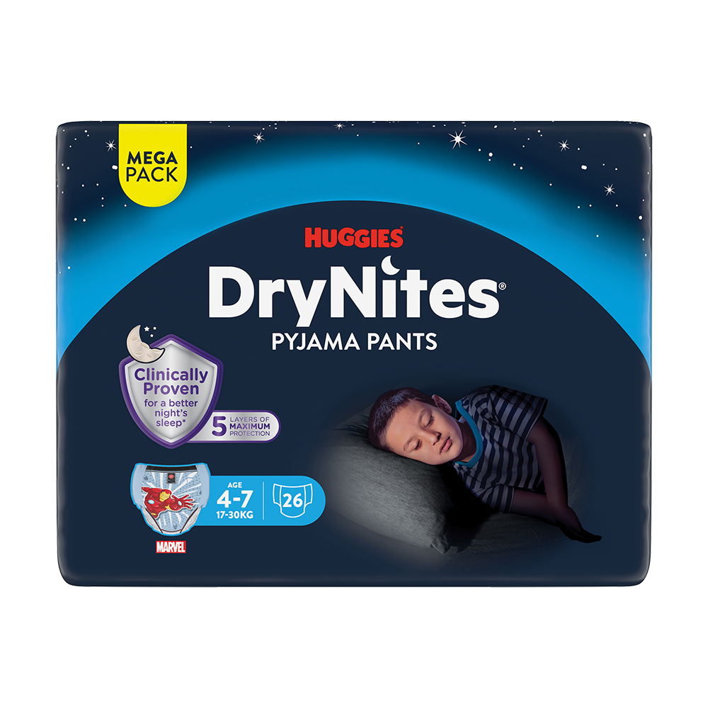HUGGIES® Braguitas pañal desechables DryNites MEGA 17-30 kg Niño, 26 unidades, M