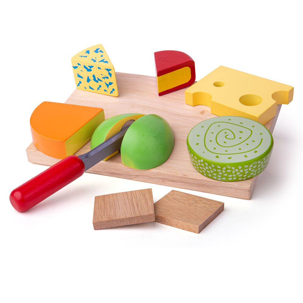 Bigjigs Toys Set dřevěných potravin sýry na desce