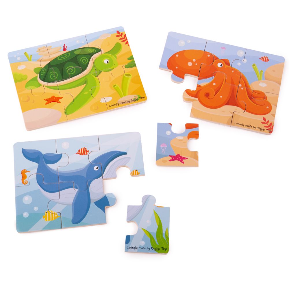 Bigjigs Toys Puzzle 3v1 mořská zvířátka (obrázek 2)