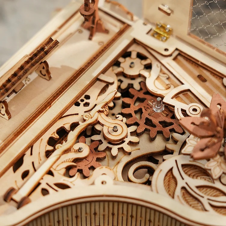 RoboTime 3D dřevěná skládačka hrací skříňky Kouzelné piano (mechanický pohon) (obrázek 7)
