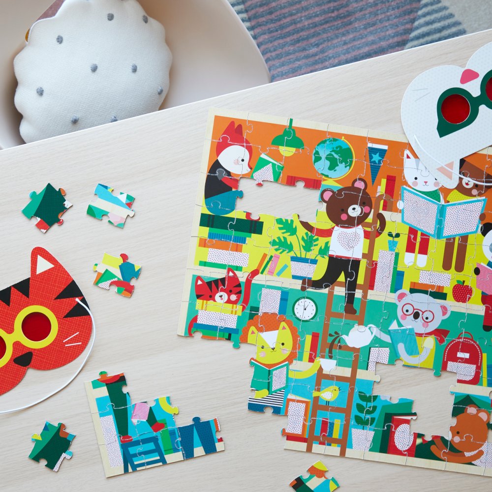 Petit Collage Puzzle knihovna 100 ks s 3D brýlemi (obrázek 3)