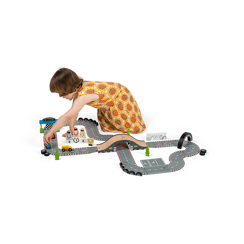 Bigjigs Rail Dřevěná autodráha závodní den (obrázek 9)