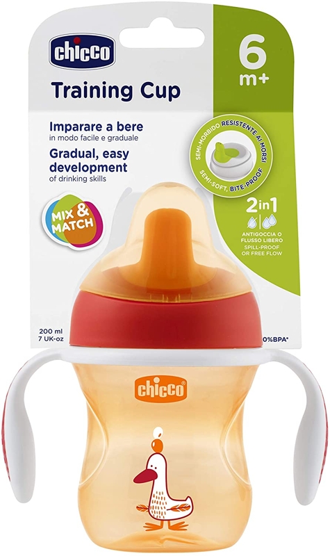 CHICCO Trainingsbecher Mit Henkel 200 Ml Orange 6 Monate+