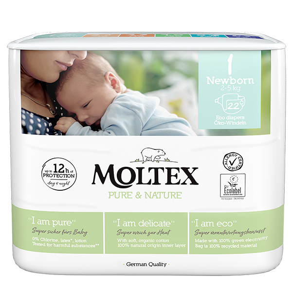 MOLTEX Pure&Nature Couches Jetables Nouveau-né (2-5 Kg) 22 Pièces