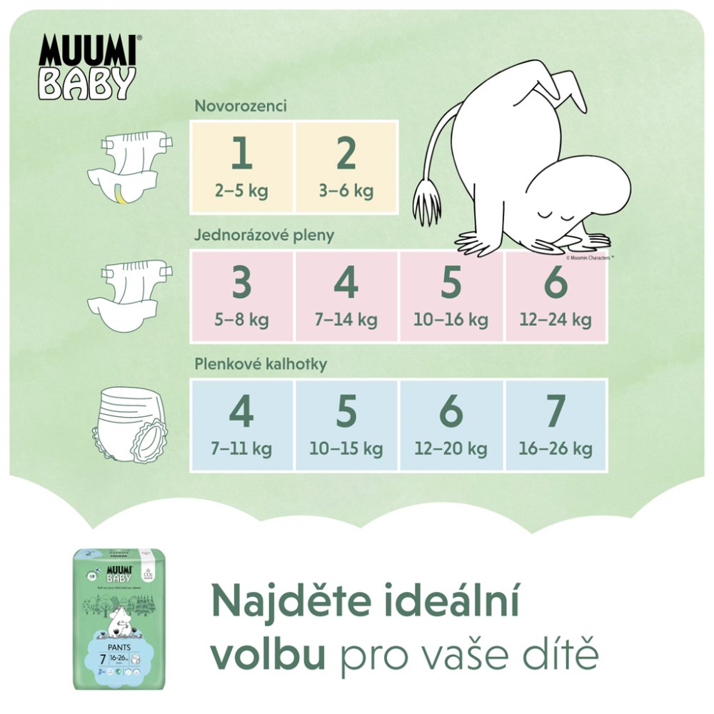 MUUMI Baby Pants 7 XL 16-26 Kg (102 Kom), Mjesečno Pakiranje Eko Pelena