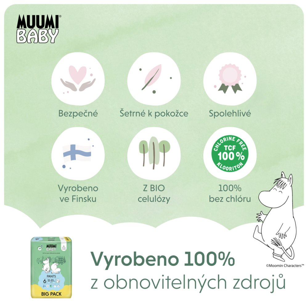 MUUMI Baby Pants 6 Junior 12-20 Kg (52 Buc), Scutece Eco Chiloți