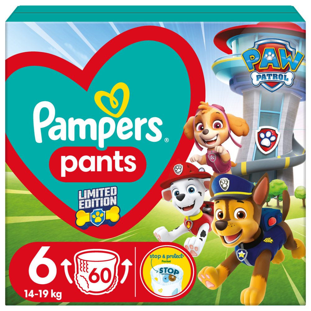 PAMPERS Couches Active Baby Pants Paw Patrol taille 6 (14-19 kg) 60 pcs
