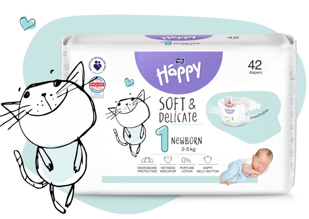 BELLA HAPPY Scutece Bebelusi De Unica Folosinta Nou Nascut 2-5 Kg 42 Buc