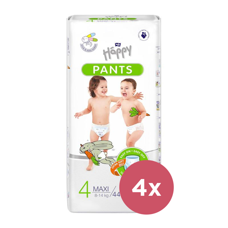 4x BELLA HAPPY Pants Kalhotky Plenkové Jednorázové 4 Maxi (8-14 Kg) 44 Ks