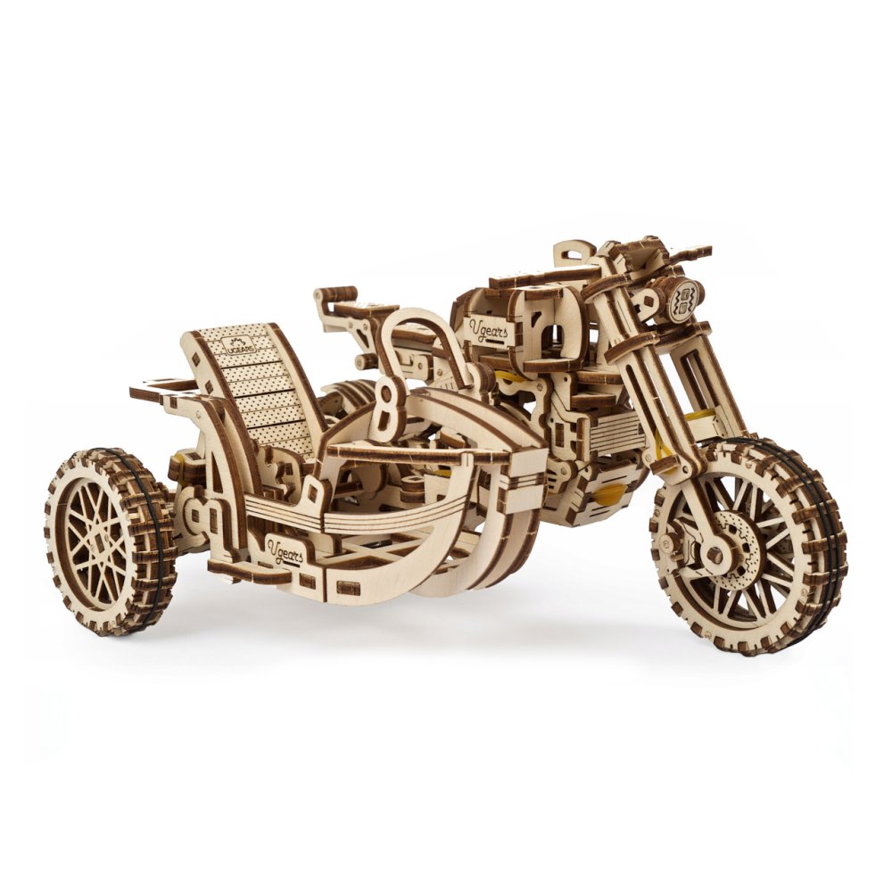 Ugears 3D puzzle mecánico de madera UGR-10 Motocicleta (scrambler) con sidecar