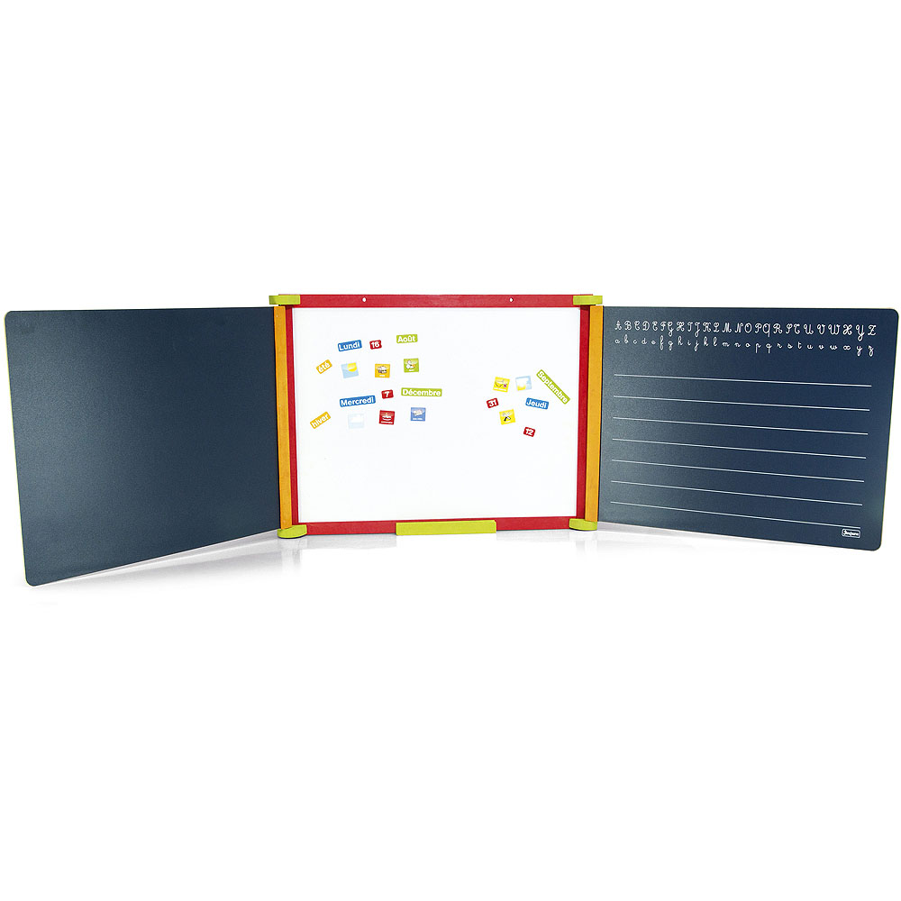 Jeujura Pizarra multifuncional de madera de tres alas 156x43 cm con accesorios, colorida