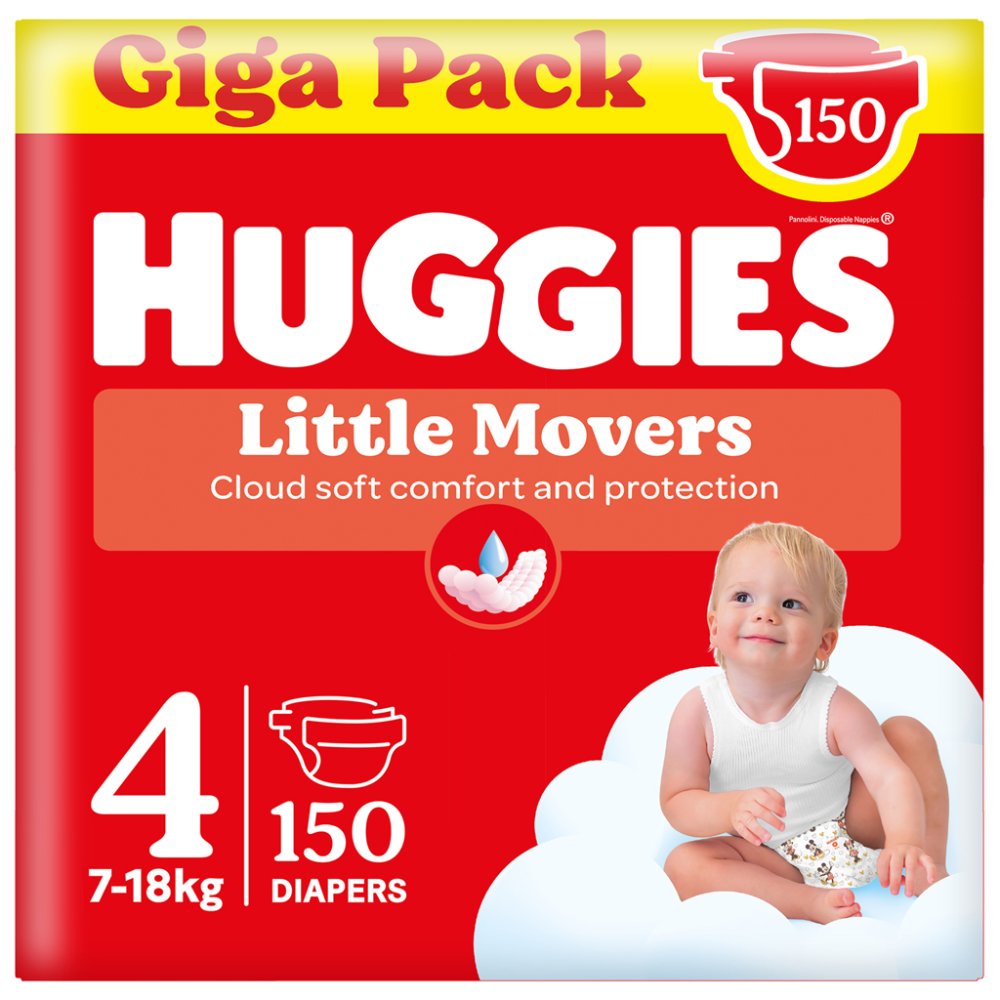 HUGGIES® Pañales desechables Little Movers talla 4 (7-18 kg), 150 unidades CAJA