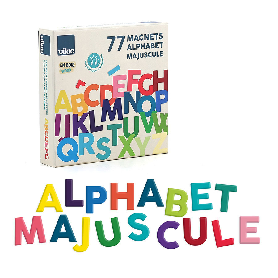 Vilac Alphabet Magnétique en Bois Majuscules 77 pièces