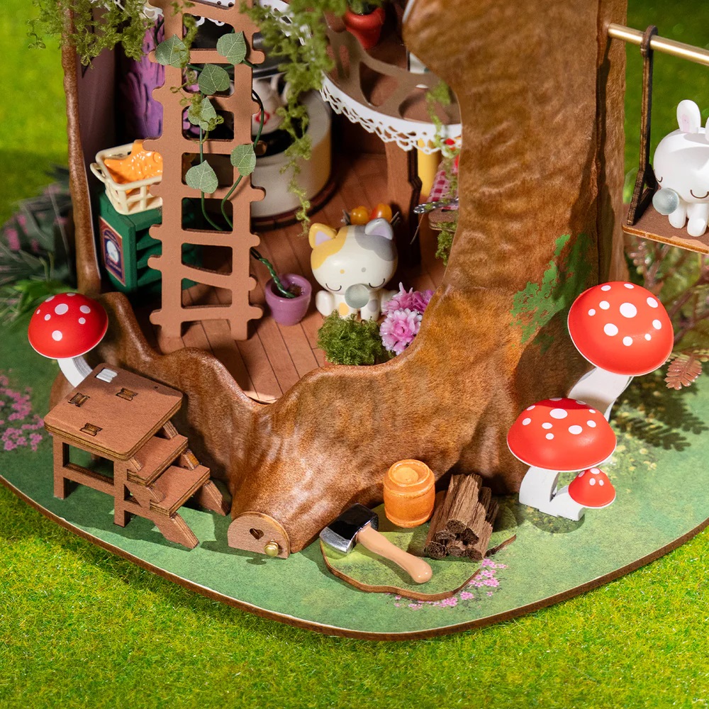 RoboTime 3D dřevěná skládačka Miniatura domečku Lesní chaloupka z pařezu (obrázek 4)