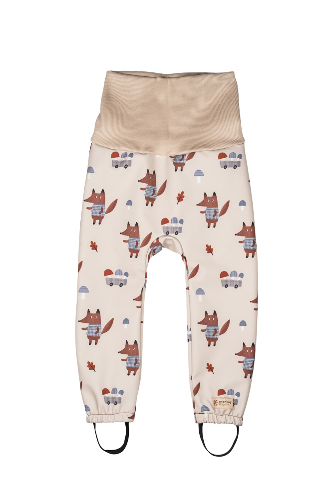 Monkey Mum® Adjustable Softshell Baby Pants With Membrane - Foxes & Mushrooms 98/104,Monkey Mum® Adjustable Softshell Baby Pants With Membrane - Foxes