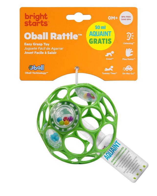 OBALL Hračka Oball RATTLE 10 Cm 0m+ Seafoam + 50 Ml Aquaint