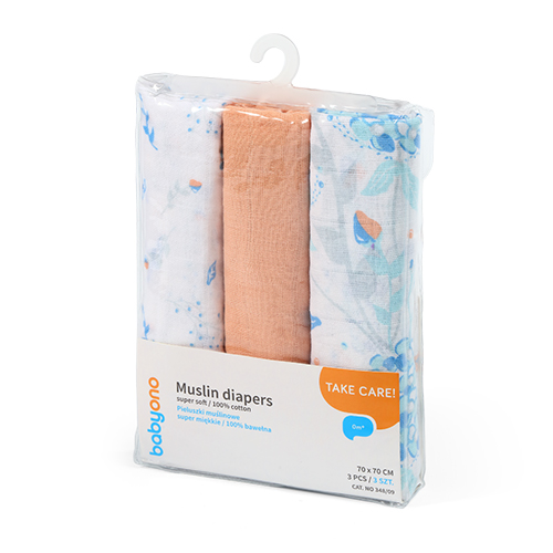 BABYONO Super Soft Plenice Iz Muslina 3 Kom - Oranžne