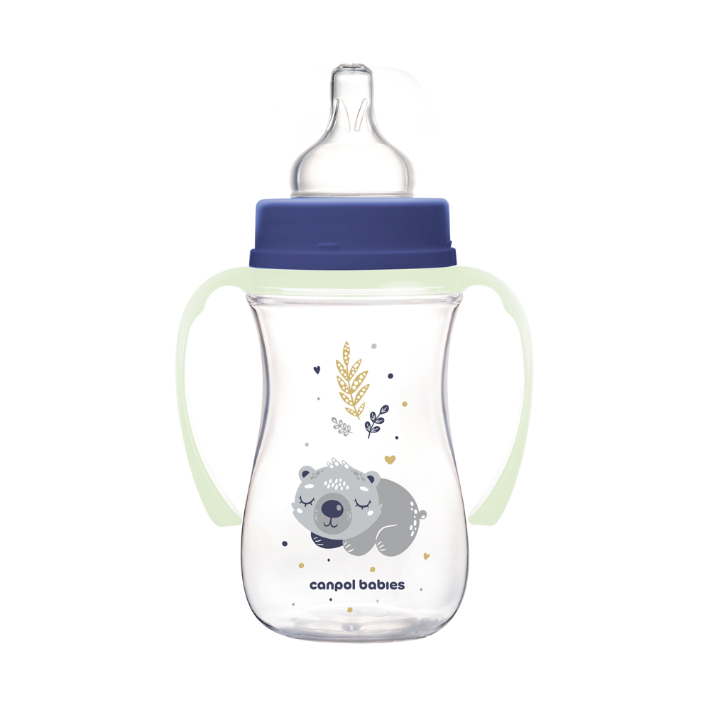 CANPOL BABIES Biberon Anti-colique Avec Poignées Lumineuses EasyStart Sleepy Koala 240ml Bleu