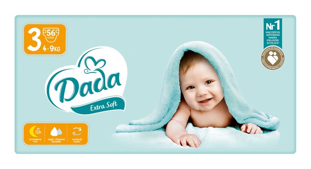 DADA Extra Soft Jednorazowe Pieluchy 3 Midi (4-9 Kg) 56 Szt