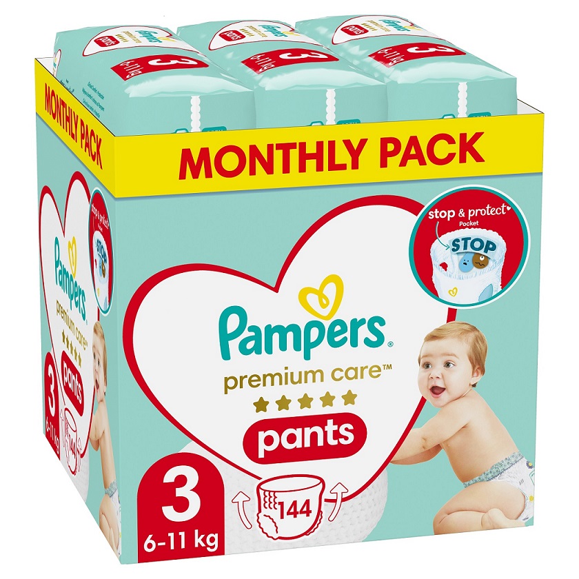 PAMPERS Premium Care Kalhotky Plenkové Vel. 3 (6-11 Kg) 144 ks