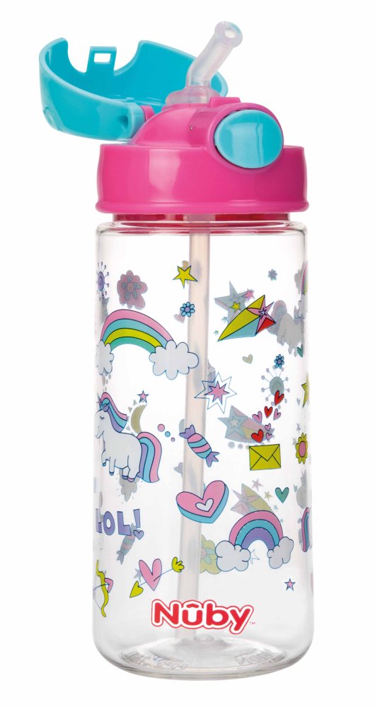 NUBY Nicht Fließende Sportflasche Mit Strohhalm 530 Ml, Rosa, 4+