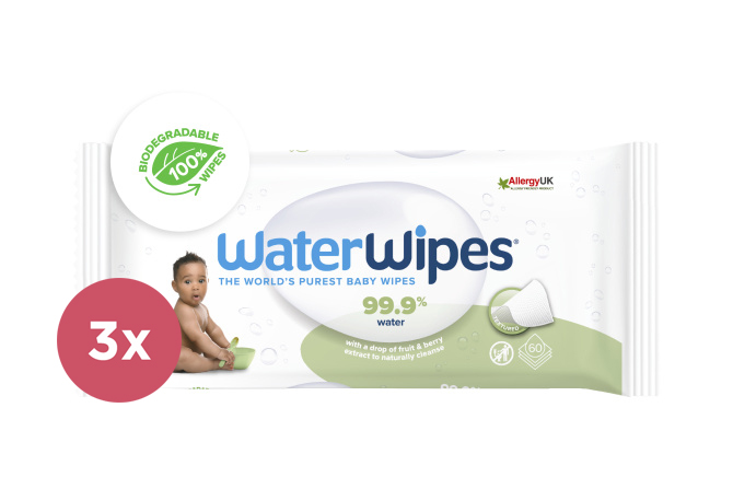 3x WATERWIPES Lingettes Humides Sans Contenu Plastique Soapberry 60 Pcs (180 Pcs)