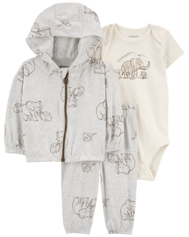 Ensemble 3 pièces CARTER'S sweat-shirt, pantalon de survêtement, body, short. manche Gris Éléphant neutre MFL NB/taille 56