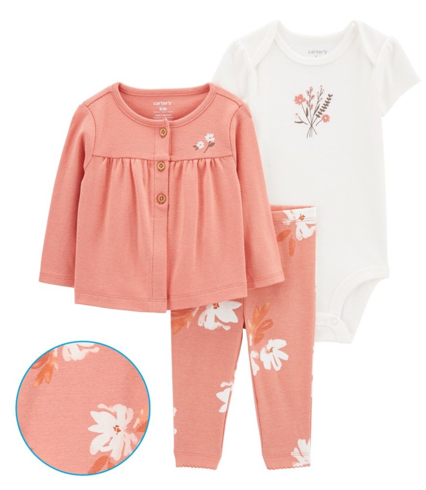 Ensemble 3 pièces CARTER'S sweat-shirt, body, short manche, leggings Rose Floral fille MFL 3m/taille. 62 – Image 3
