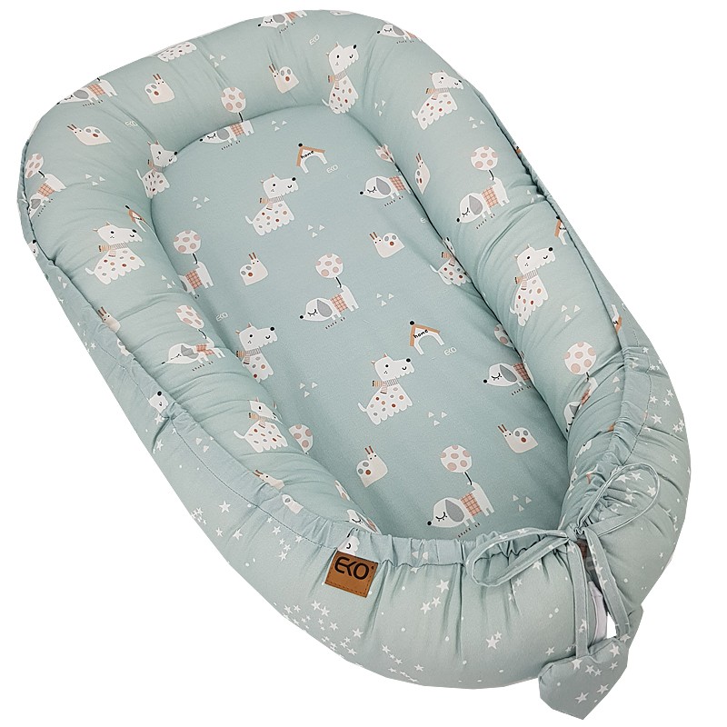 Nido per neonati EKO double-face in cotone Dogs Stars Mint 90x60 cm - immagine 7