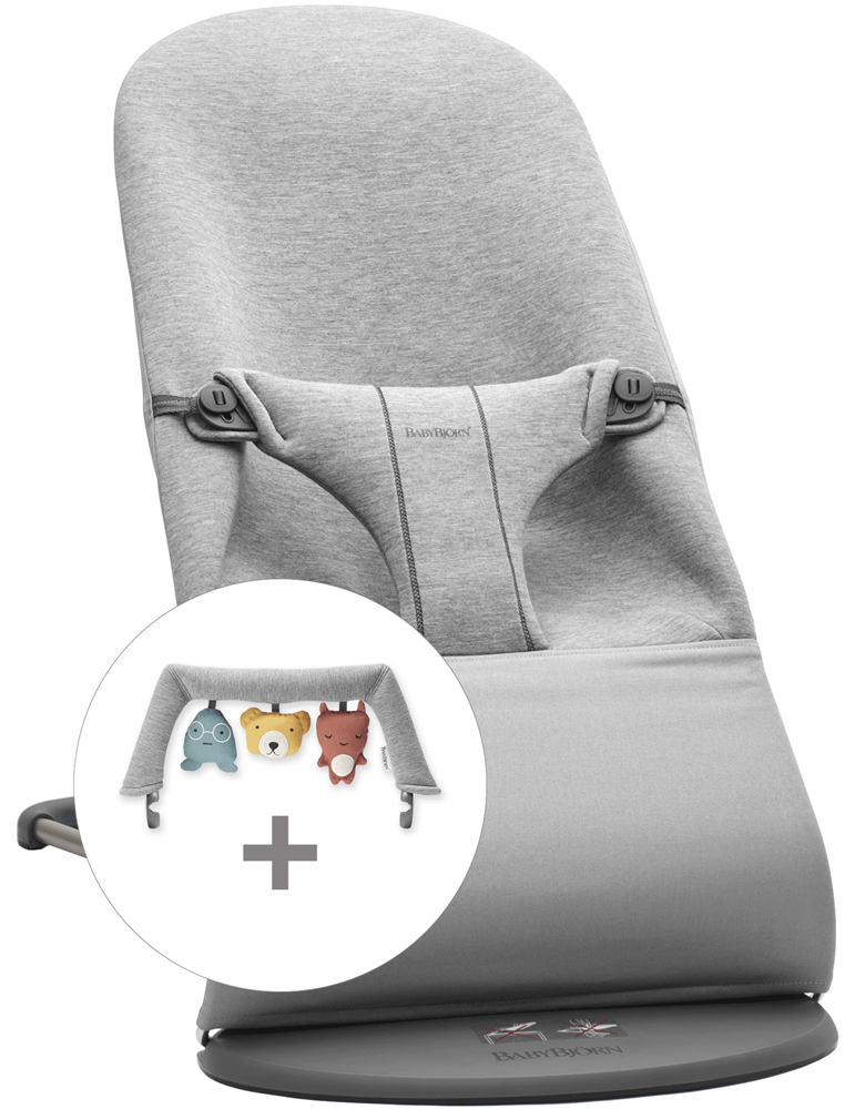 BABYBJÖRN Leżaczek Bliss Light Grey 3D Jersey z zabawką Soft Friends